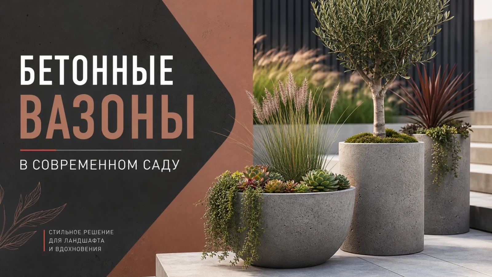 Бетонные вазоны в современном саду