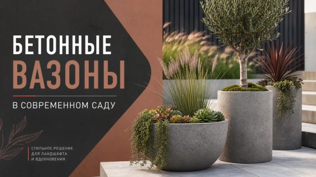 Бетонные вазоны в современном саду