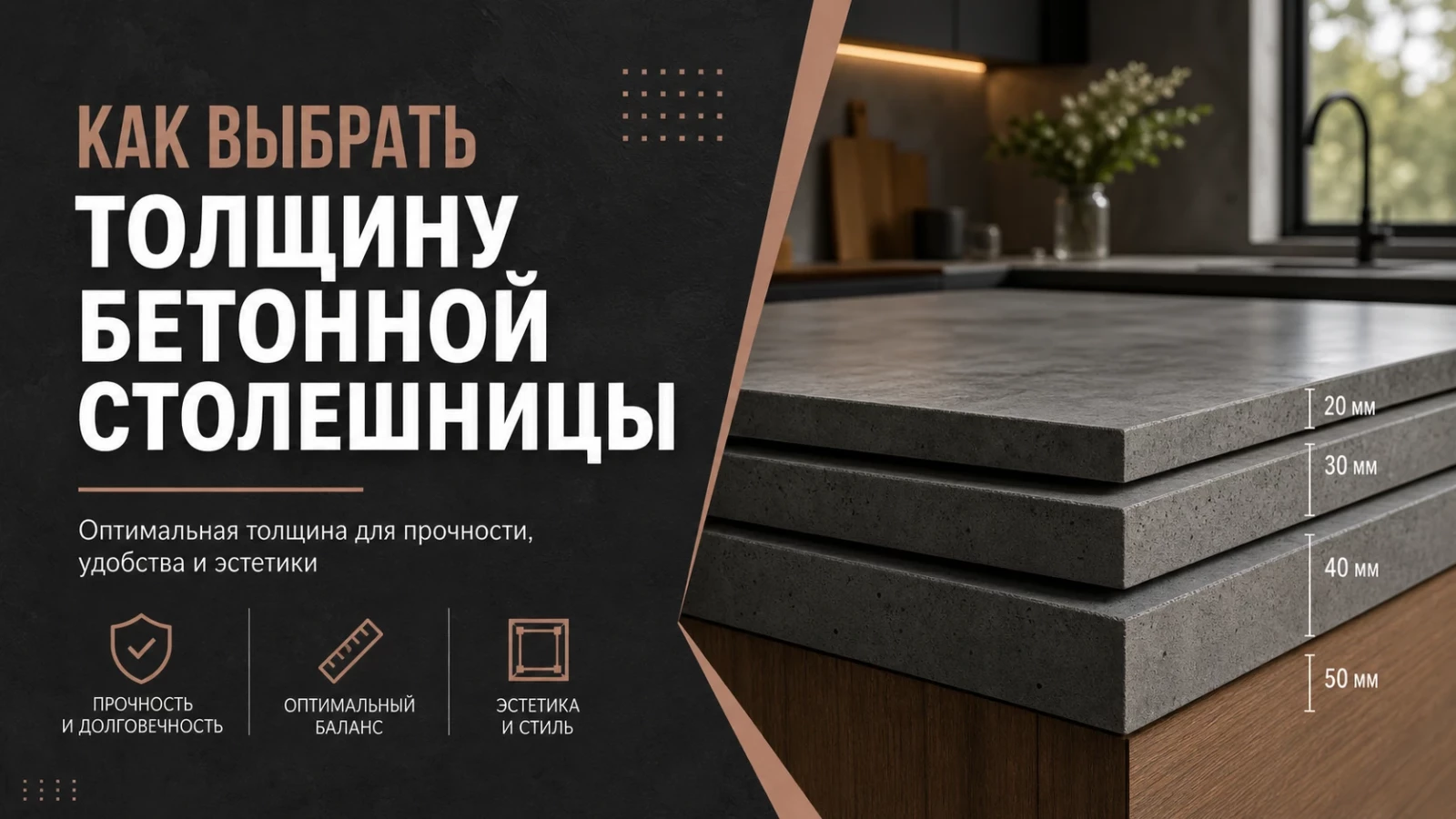Как выбрать толщину бетонной столешницы