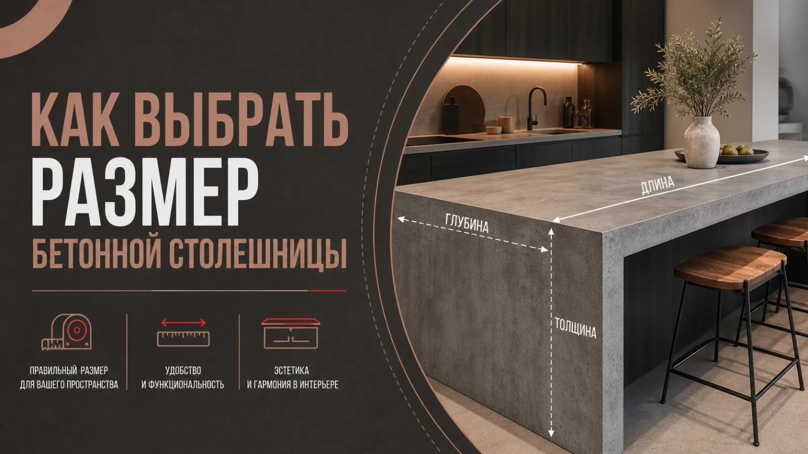 Как выбрать размер бетонной столешницы