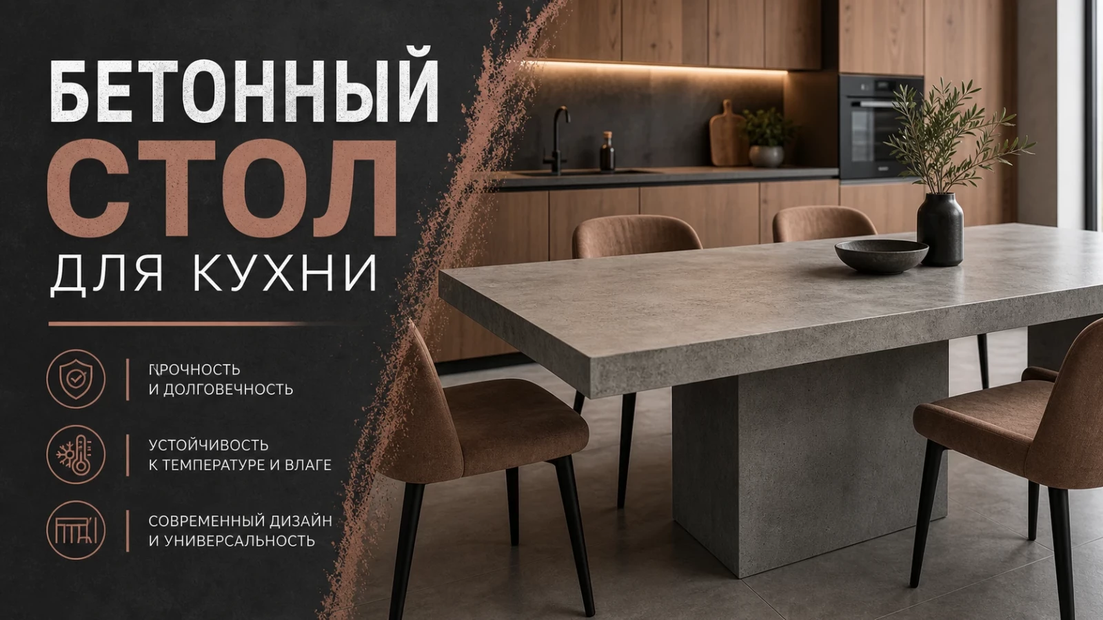 Бетонный стол для кухни