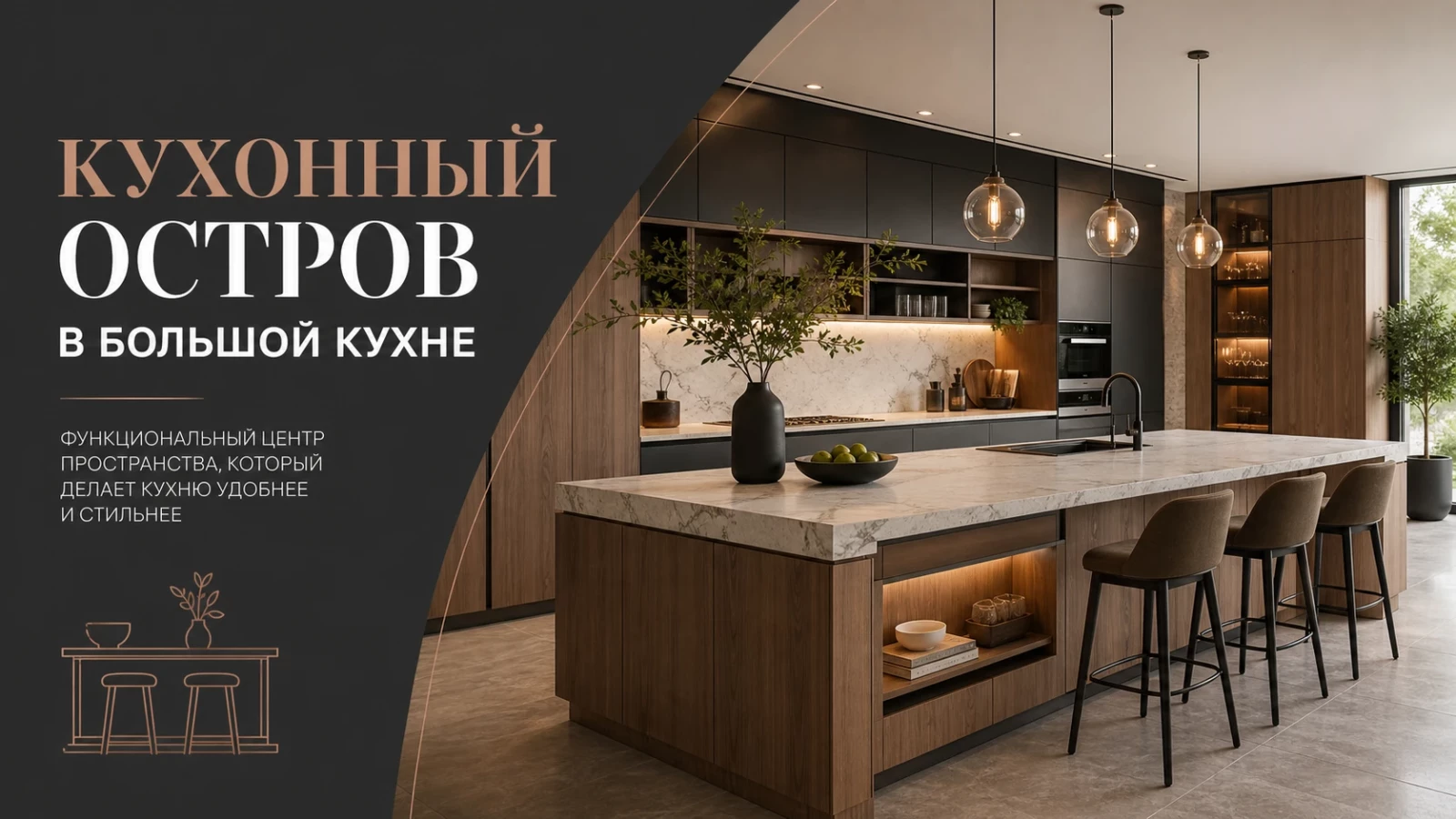 Кухонный остров в большой кухне