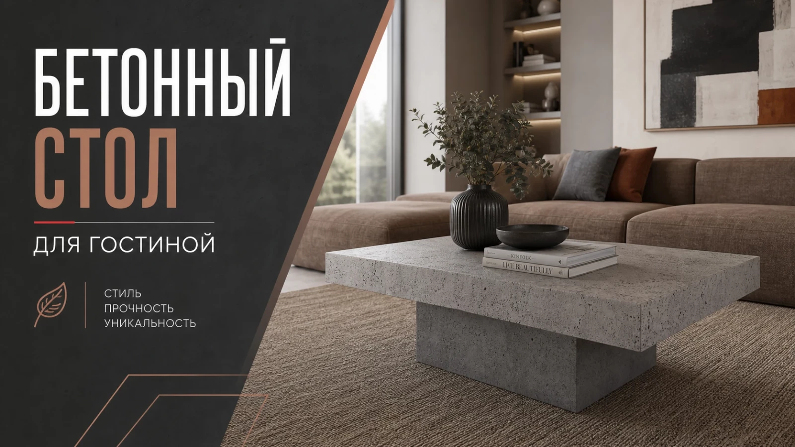 Бетонный стол для гостиной