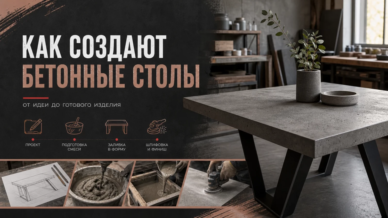 Как создают бетонные столы