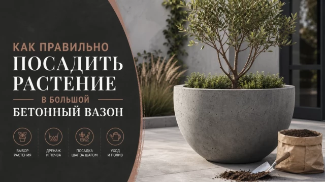 Как правильно посадить растение в большой бетонный вазон