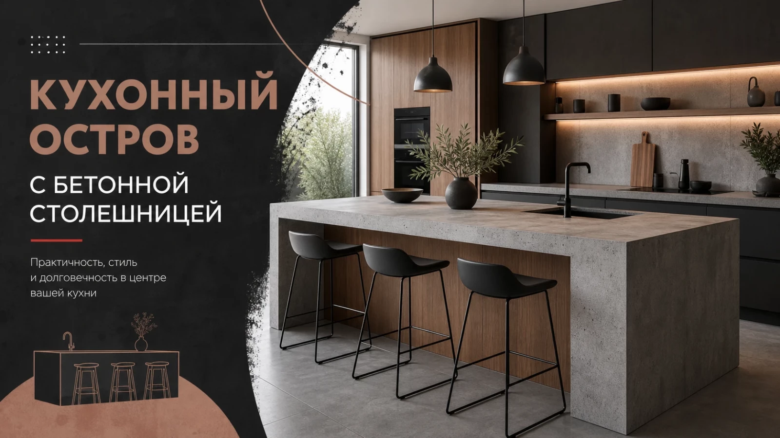 Кухонный остров с бетонной столешницей