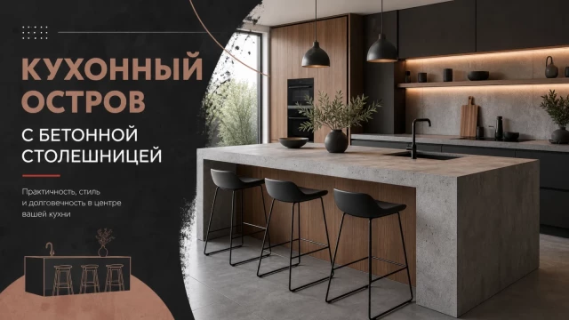 Кухонный остров с бетонной столешницей