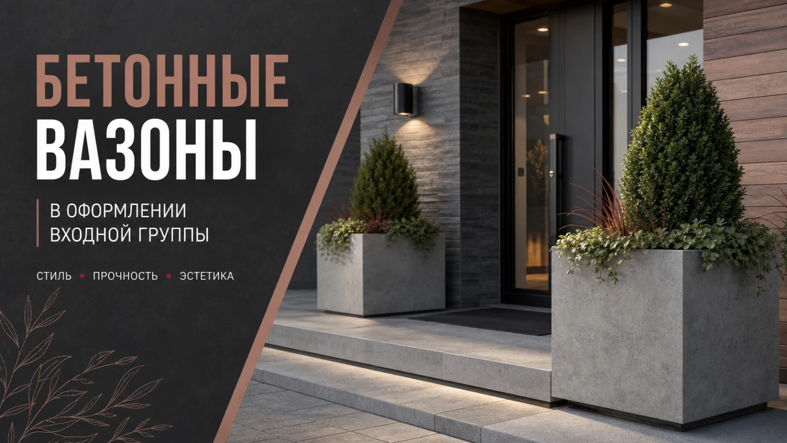 Бетонные вазоны в оформлении входной группы
