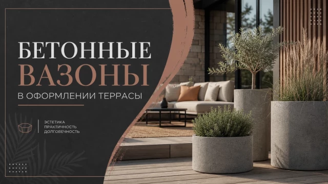 Бетонные вазоны в оформлении террасы