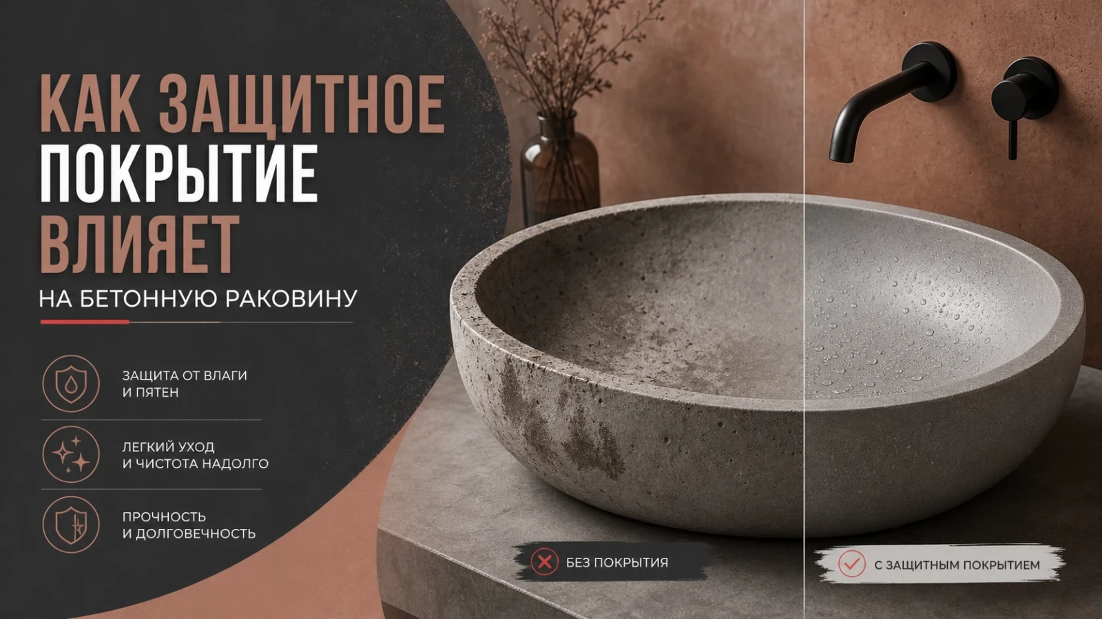 Как защитное покрытие влияет на бетонную раковину