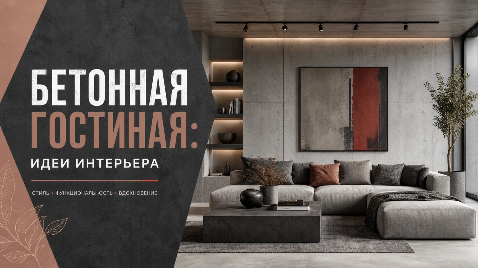 Бетонная гостиная: идеи интерьера