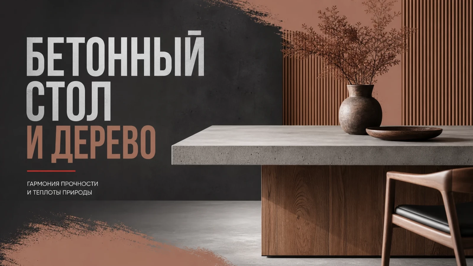Бетонный стол и дерево