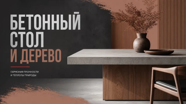 Бетонный стол и дерево