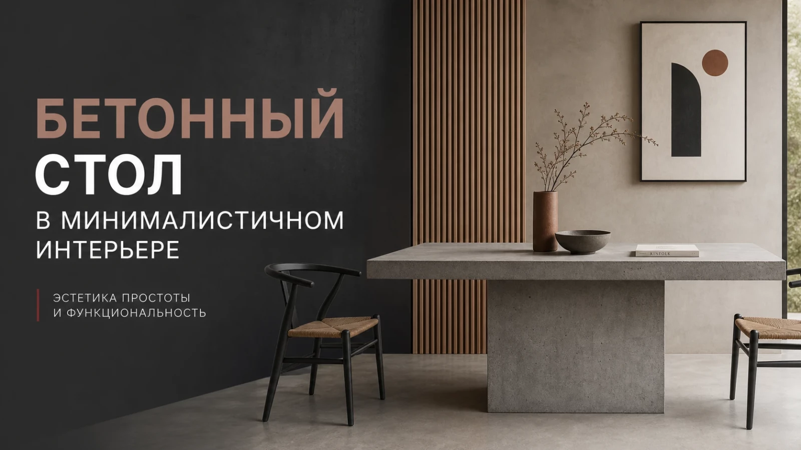 Бетонный стол в минималистичном интерьере