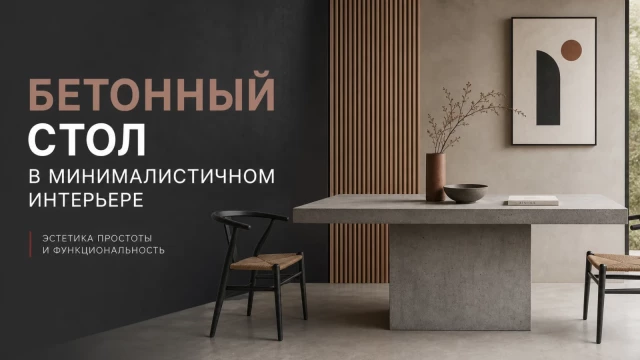 Бетонный стол в минималистичном интерьере