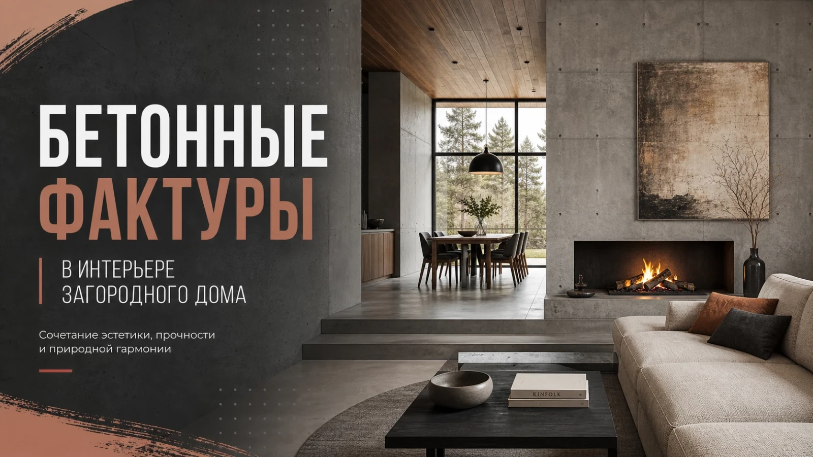 Бетонные фактуры в интерьере загородного дома