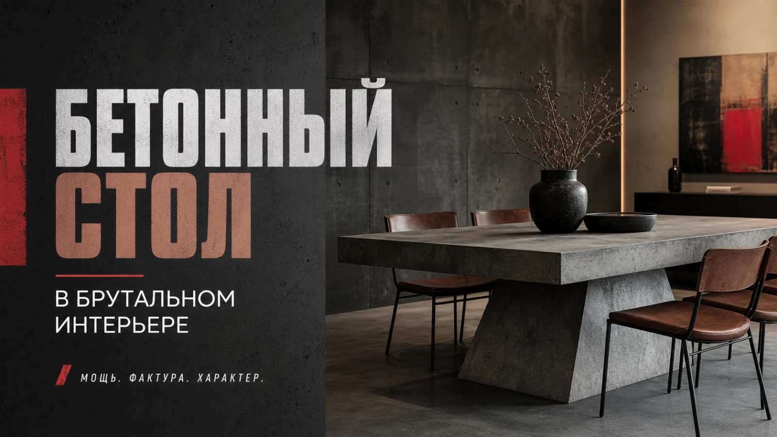 Бетонный стол в брутальном интерьере