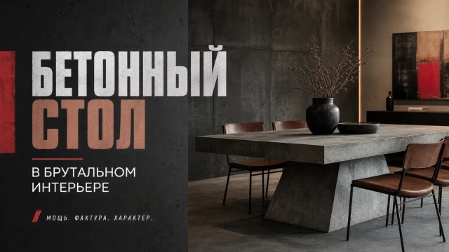 Бетонный стол в брутальном интерьере