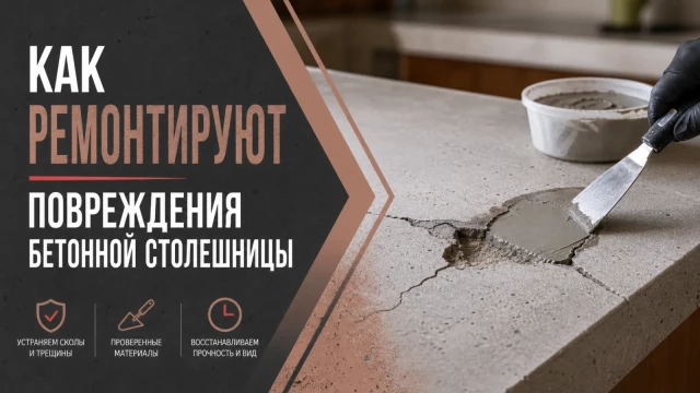 Как ремонтируют повреждения бетонной столешницы