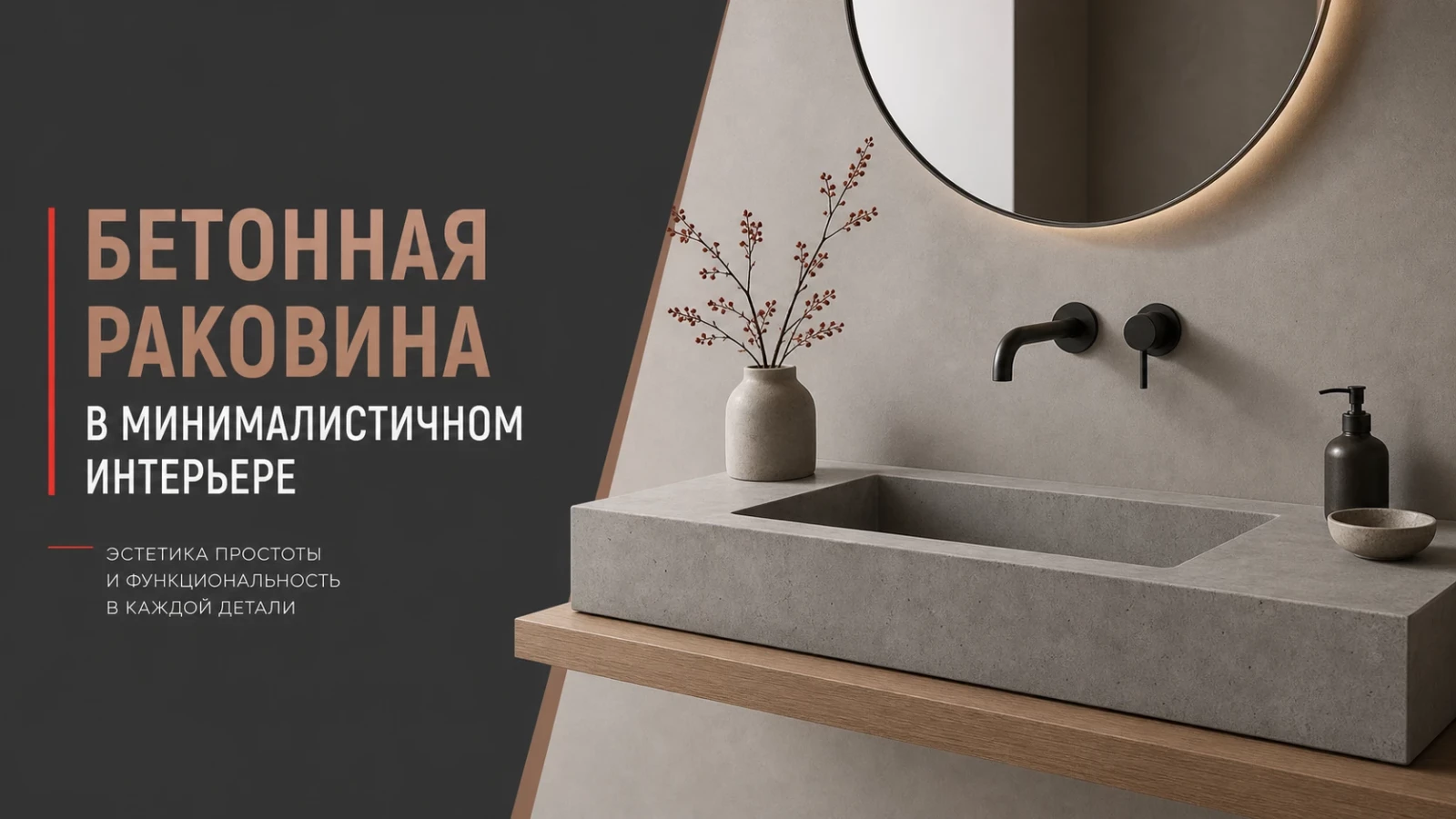 Бетонная раковина в минималистичном интерьере