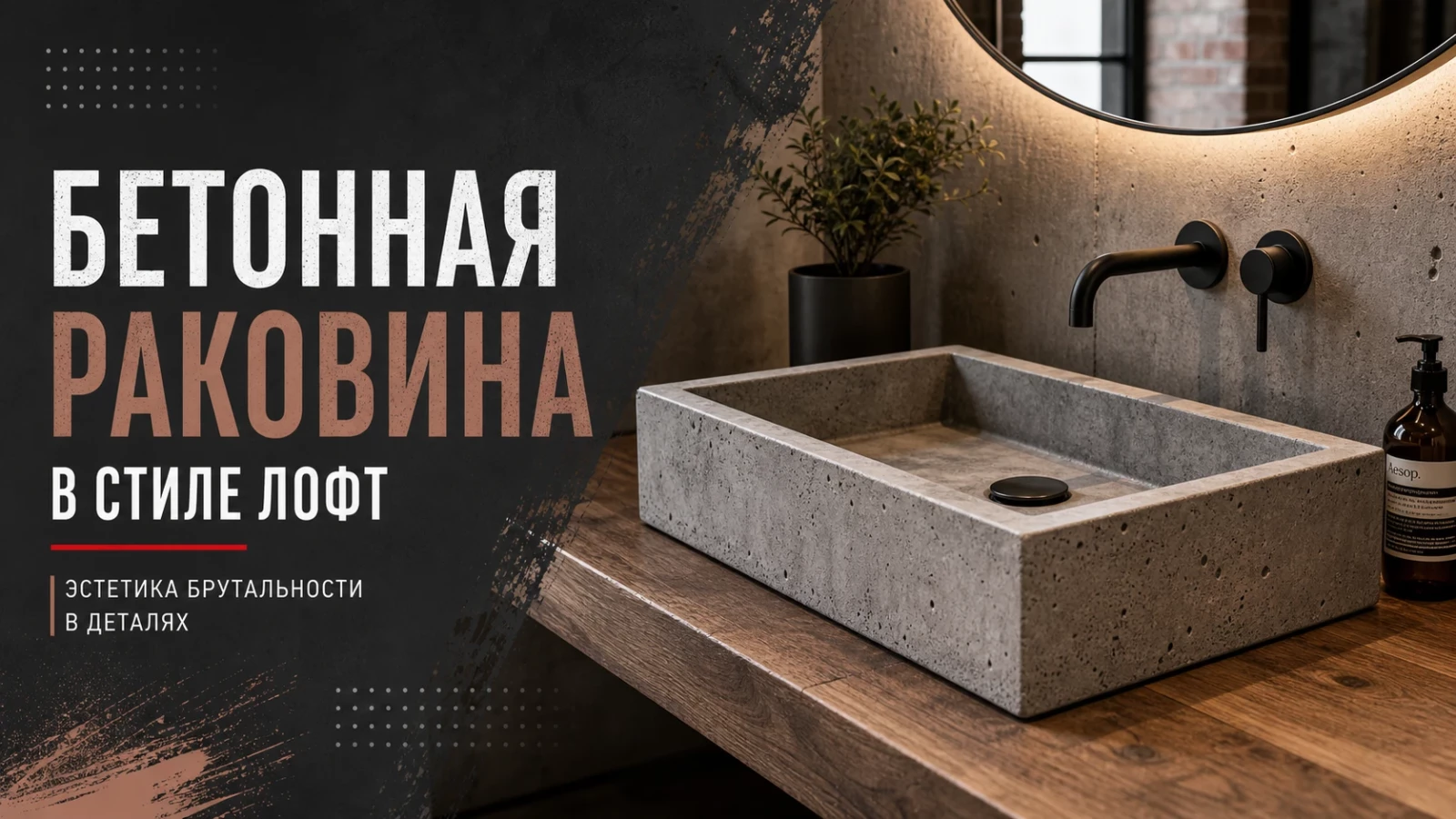 Бетонная раковина в стиле лофт