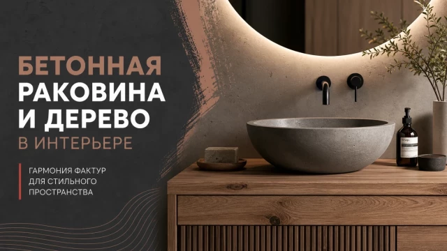 Бетонная раковина и дерево в интерьере