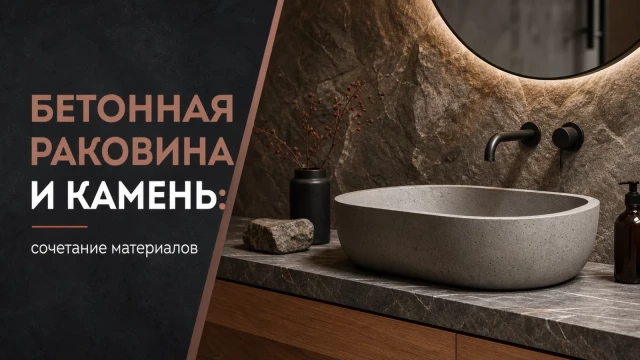 Бетонная раковина и камень: сочетание материалов