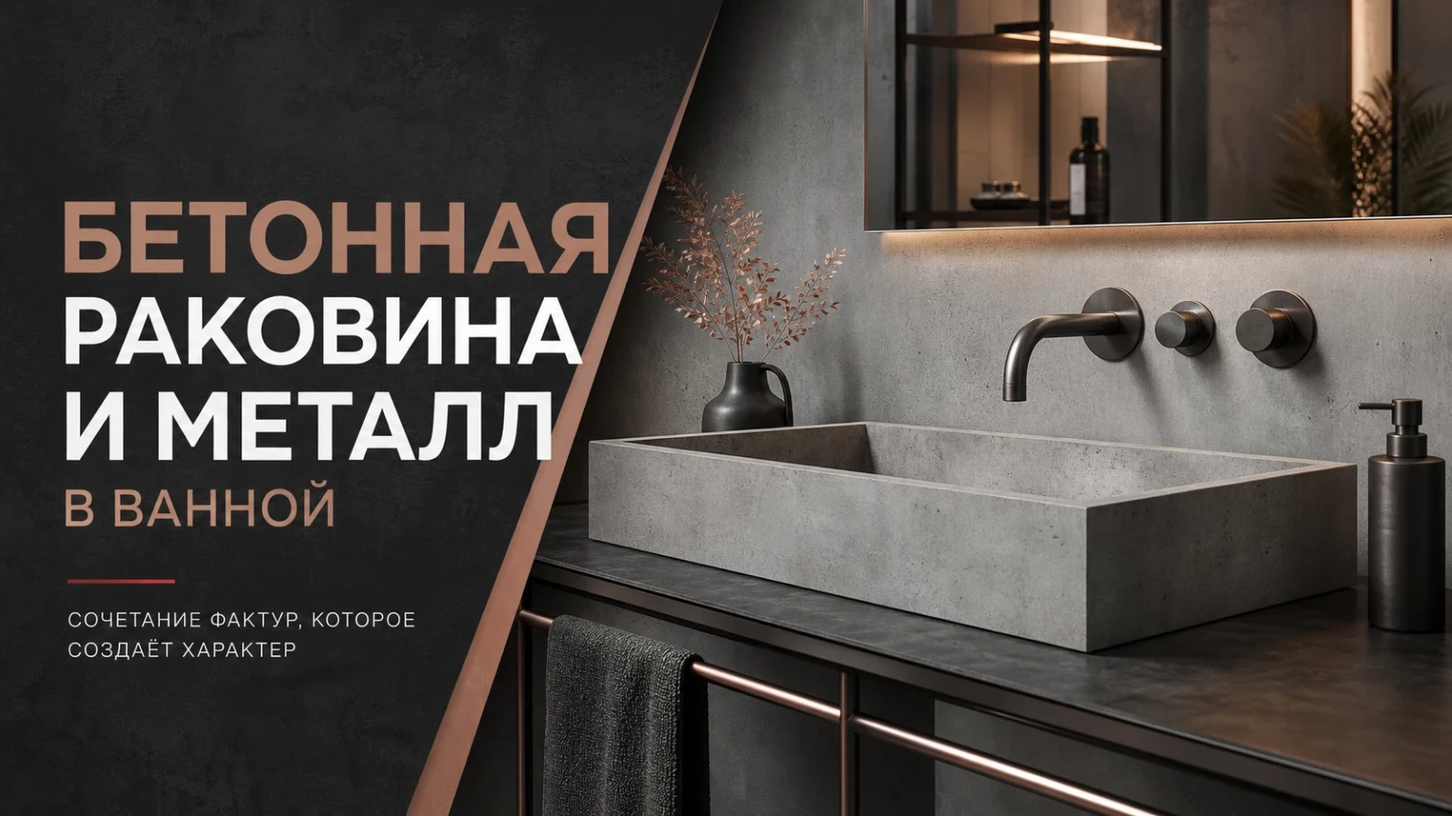 Бетонная раковина и металл в ванной