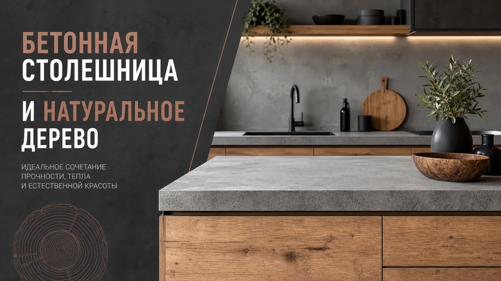 Бетонная столешница и натуральное дерево