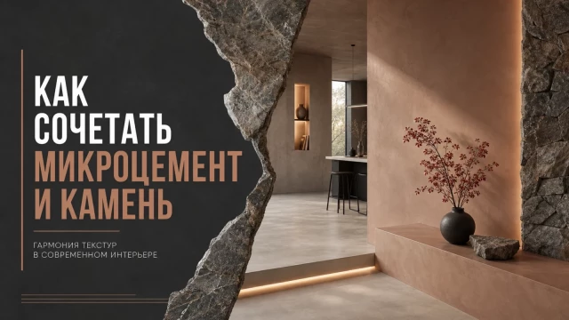 Как сочетать микроцемент и камень