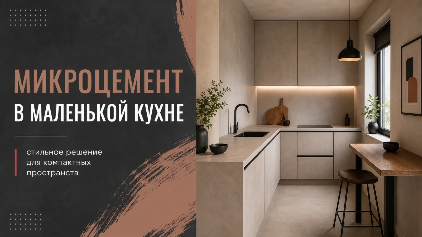 Микроцемент в маленькой кухне