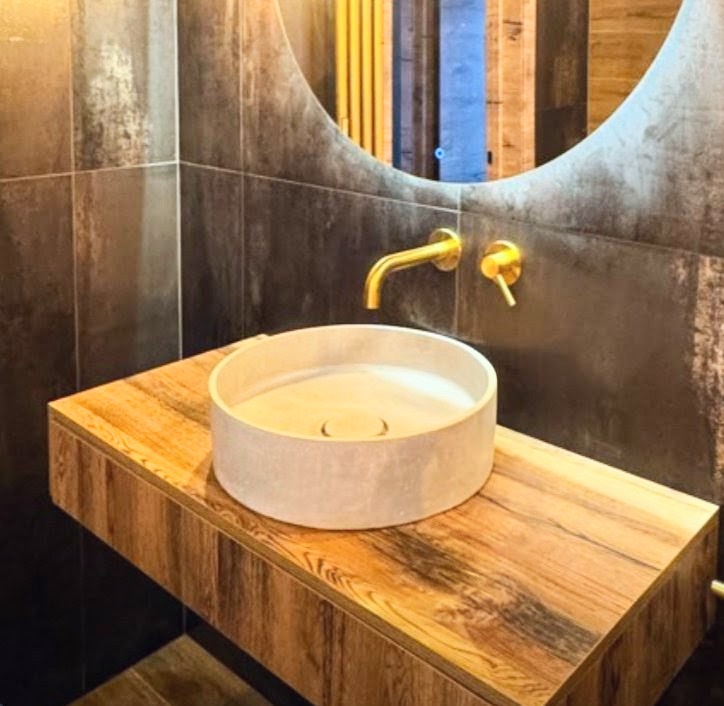 Бетонная раковина Wheel круглая 450 мм с накладкой на слив