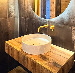 Бетонная раковина Wheel круглая 450 мм с накладкой на слив