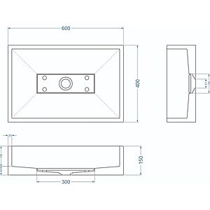 Раковина из бетона прямоугольная с накладкой на слив 600х400 мм