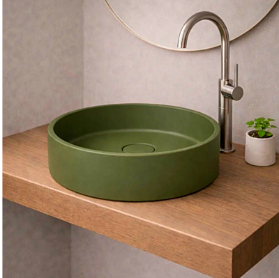 Бетонная раковина Wheel круглая 450 мм с наладкой, зеленая