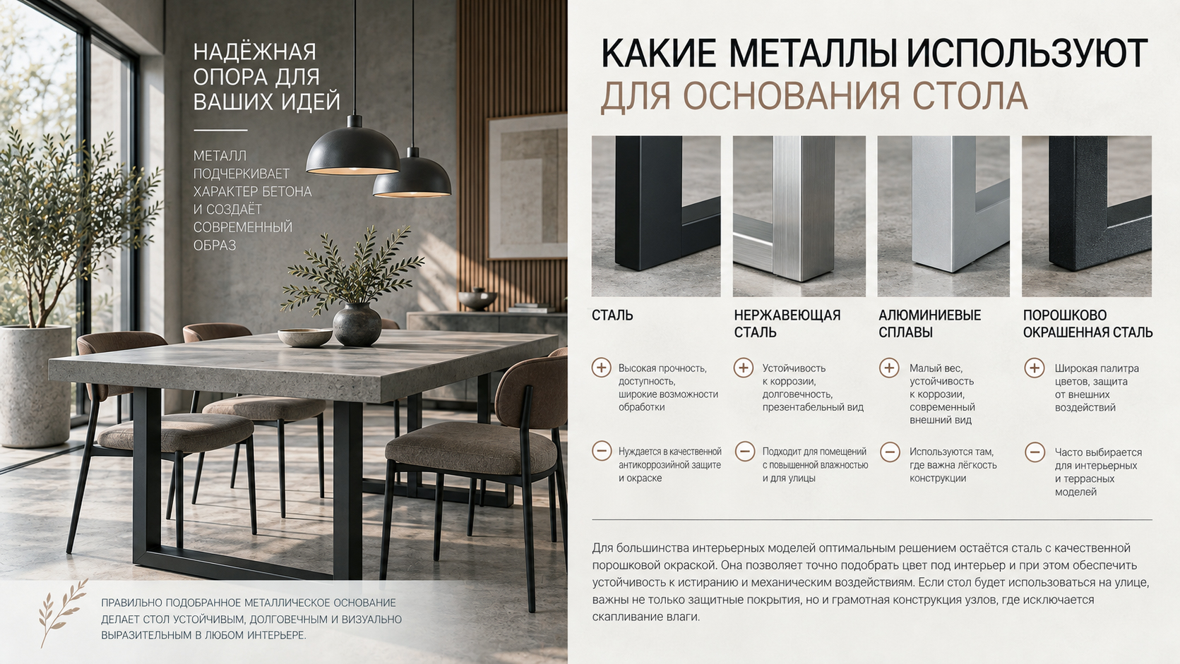 Какие металлы используют для основания стола