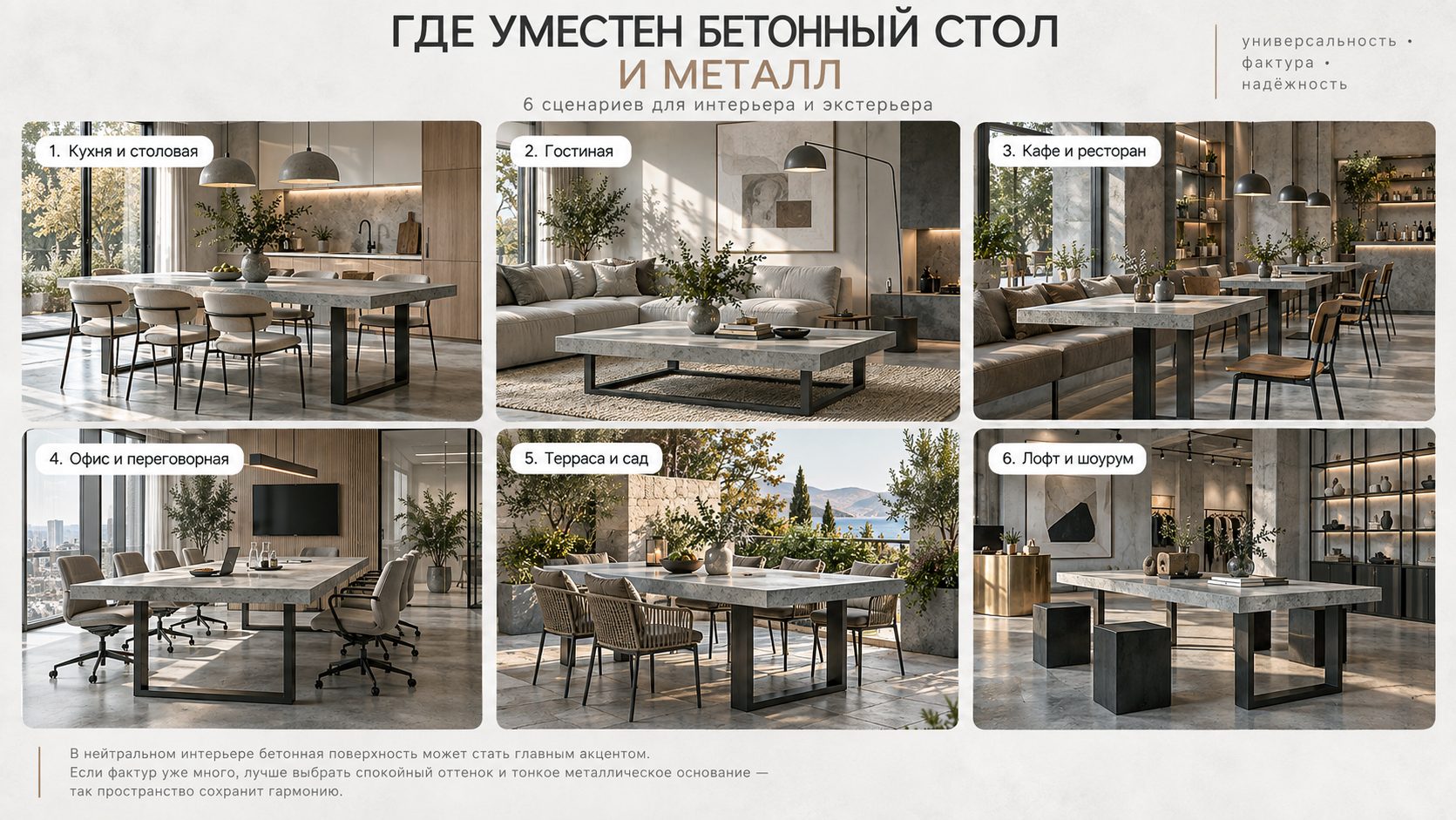 Где уместен бетонный стол и металл