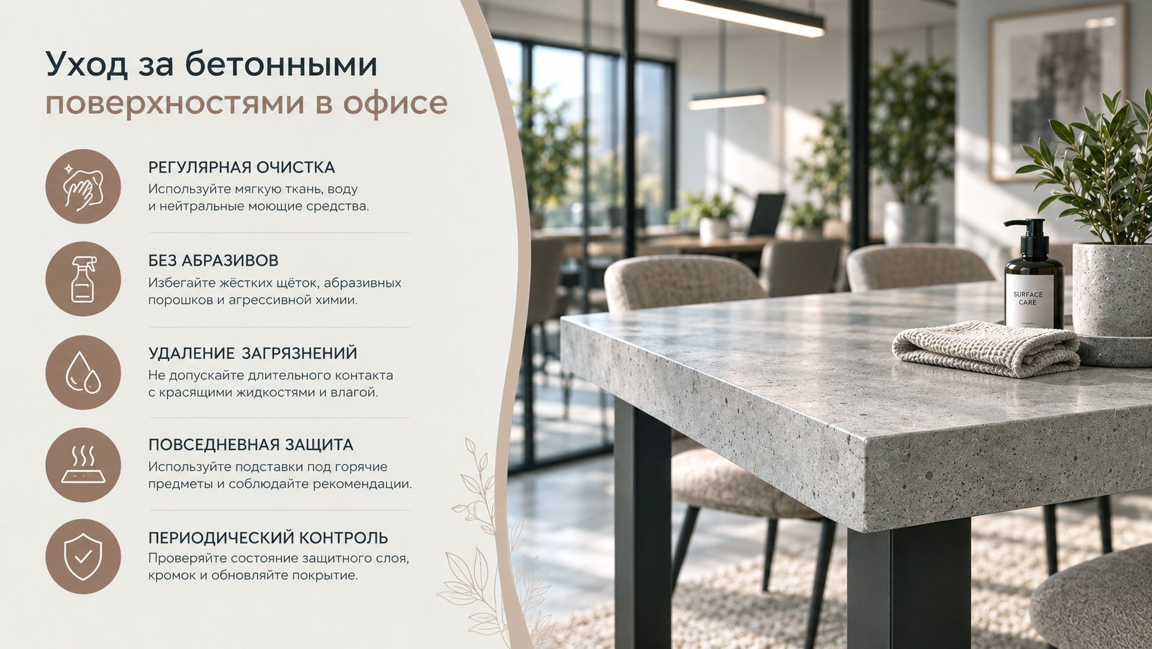 Как ухаживать за бетонным столом с металлической опорой