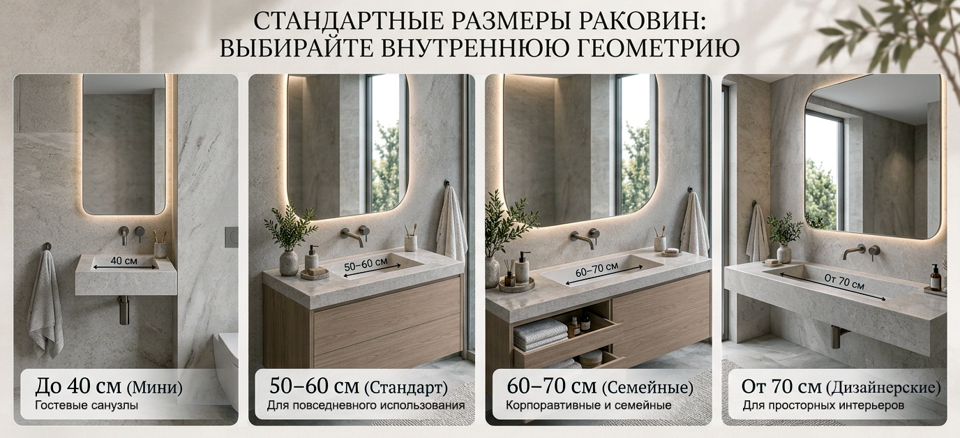 Как соотнести размер раковины с тумбой и столешницей
