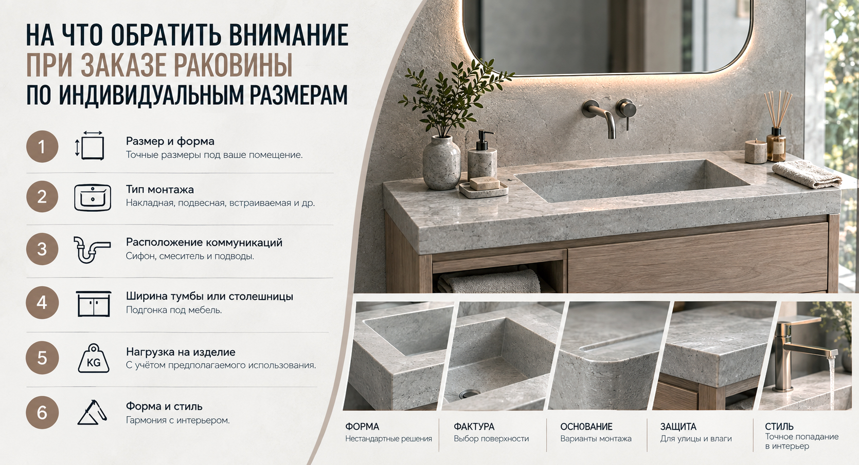 На что обратить внимание при заказе раковины по индивидуальным размерам